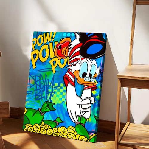 Image of Pop Art Cartoon Duck Money Canvas Wall Art Painting For Living Room | Comic Graffiti Style Art Print Painting | Modern Street Wall Art for Home & Office, 41x56 cm