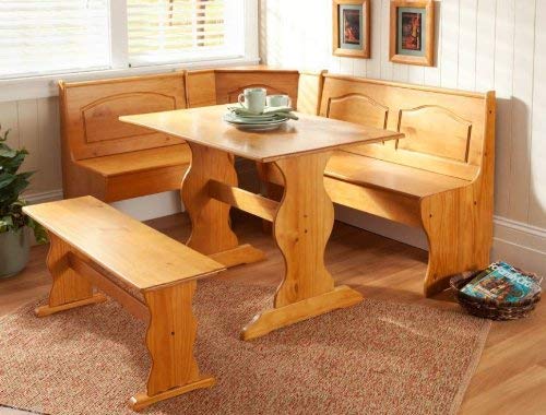 Essential Home Emily Breakfast Nook Kitchen Nook Solid Wood Corner Dining Breakfast Set Table Bench Chair Booth
