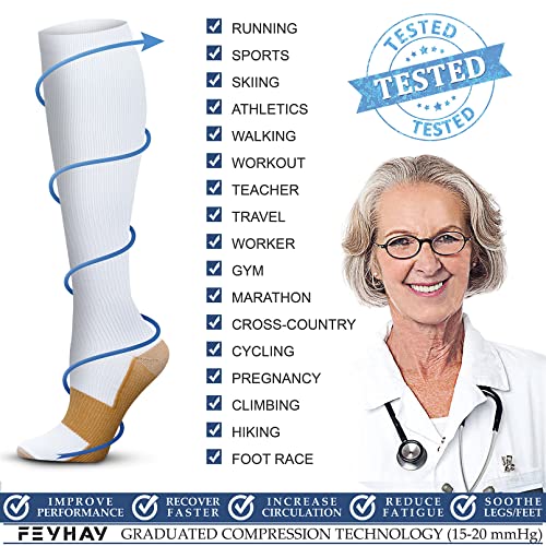 Image of FEYHAY Copper Compression Socks (3 Pairs) 15-20 mmHg Circulation is Best Athletic & Daily for Men & Women, Running, Climbing