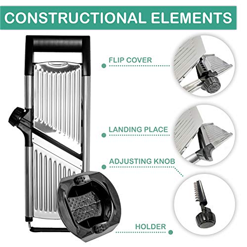 Adjustable Manual Mandoline Slicer Stainless Steel - Kitchen Food Cutter and Chopper For Vegetable Julienne Zucchini and Fruit. Chip from Potato and Onion - Food Grater with Pair Cut-Resistant Gloves