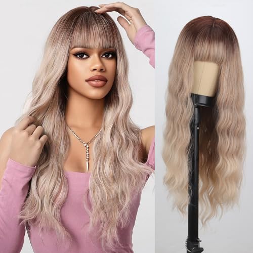 MERISIHAIR Long Ombre Ash Blonde Wig Dark Brown Omber Light Ash B...