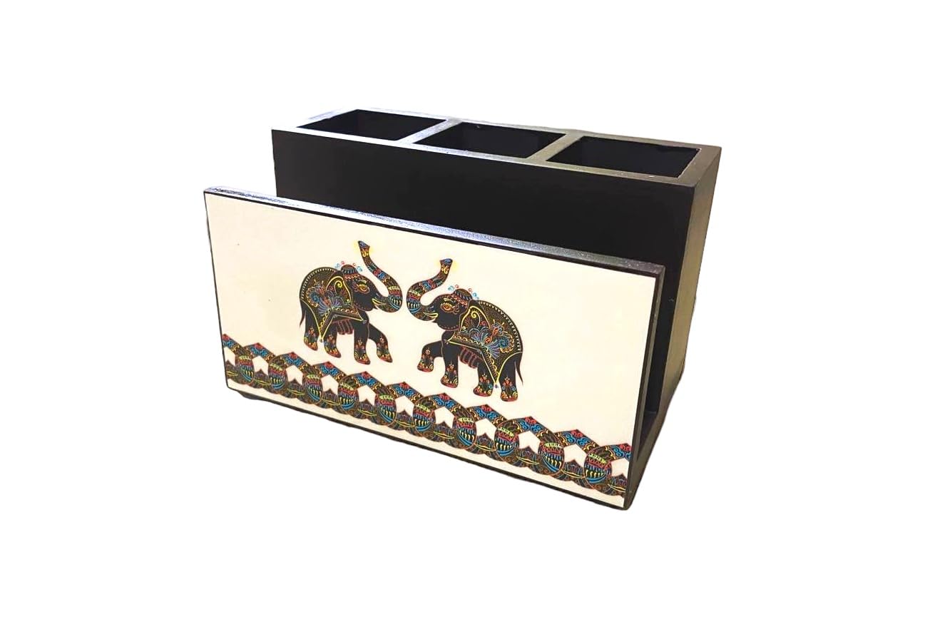 Cutlery Stand | Wooden Cutlery Holder I Countertop Organizer - Spoon Fork Knife Napkin Tissue Paper I Desk Supplies Pencil Pen Stationery Stand |- 7.2 x 4.4 x 4.4 inches (Off-White)