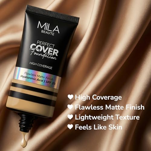 Image of Mila Beaute Perfect Cover Foundation with Hyaluronic Acid & SPF 20 | High Coverage & Flawless Matte Finish | Super Hydrating & Lightweight Formula | Suitable for All Skin Types - 7 Sand