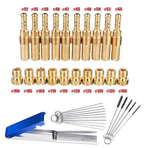 20pcs Carburetor Main Jets Kit and Slow/Pilot Jets Set for PWK Keihin OKO CVK 150cc 125cc GY6 Carburetors jets with Carburetor Carbon Dirt Jets Remove Cleaner tool kit
