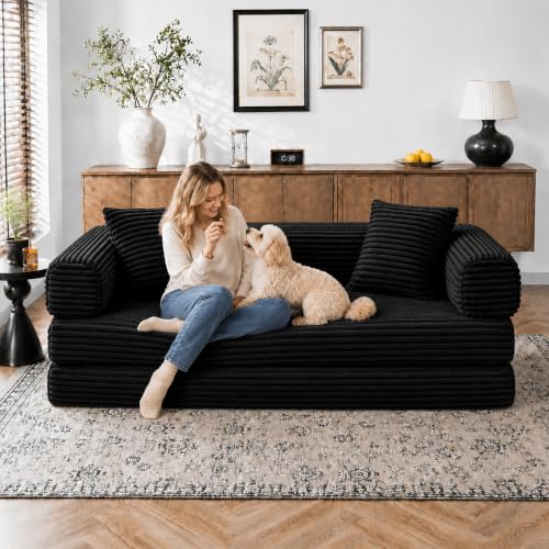 Image of AUGOP Futon Sofa Bed Boneless Couch for Living Room,Pull Out Couch with Sleeper Sofa,Day Bed Couch with Storage Pocket,Removable Corduroy with 2 Pillow