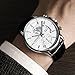 eYotto Men's Luxury Chronograph Quartz Wrist Watch, Casual Dress Black Leather Band Calendar Date Analog Formal Business Waterproof Wristwatch, Fashion Gifts Silver Luminous Dial Watches for Men