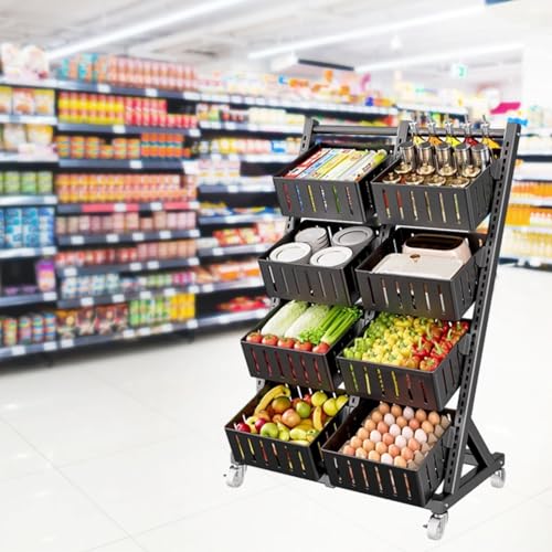 Commercial Supermarket Shelf Display Rack, Large Utility Snacks Vegetables Cart Stand for Pantry, Pharmacy, Multi-Layer Stable Seasoning Holder