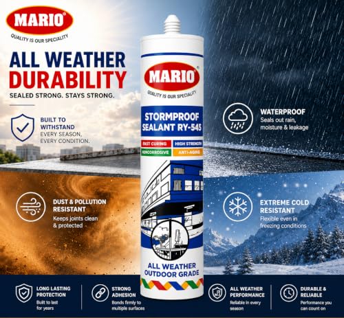 Image of Mario Black Waterproof Silicone Sealant - Heavy Duty Outdoor Grade Adhesive for Roof, Window & Bathroom, Fast Curing, Weatherproof, Crack Resistant