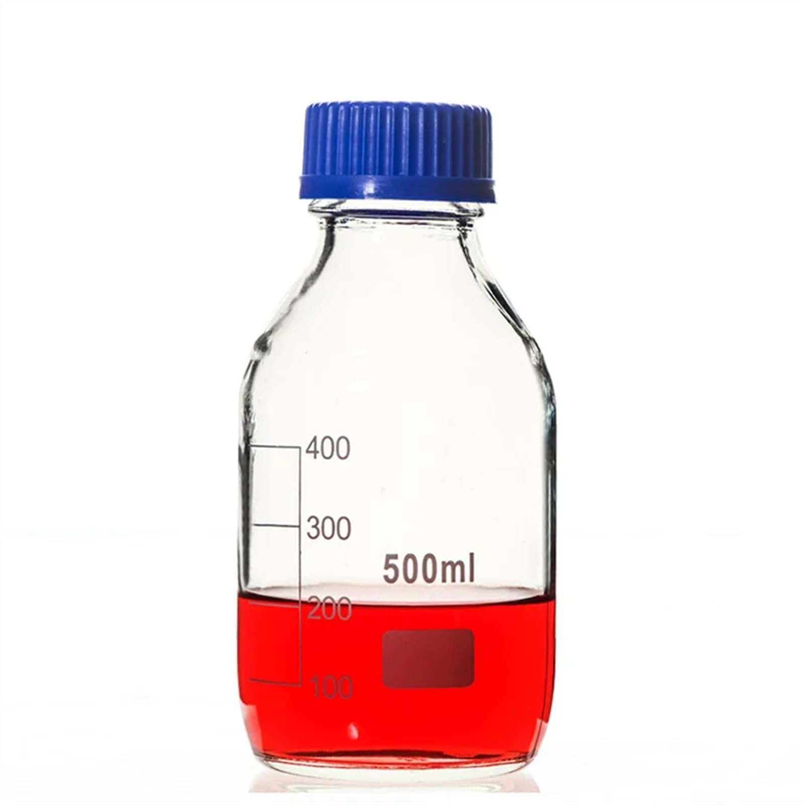 Butelka z szkłem borokrzemianowym， Butelka na odczynniki ze szkła laboratoryjnego z niebieską zakrętką, różne rozmiary, 50 ml–2000 ml(500ml)