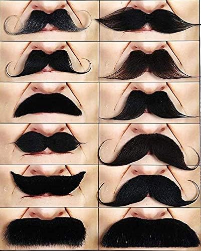 Mustaches Mezcla de bigote falso autoadhesiva, novedad, paquete de valor de cabello facial falso (12 unidades)