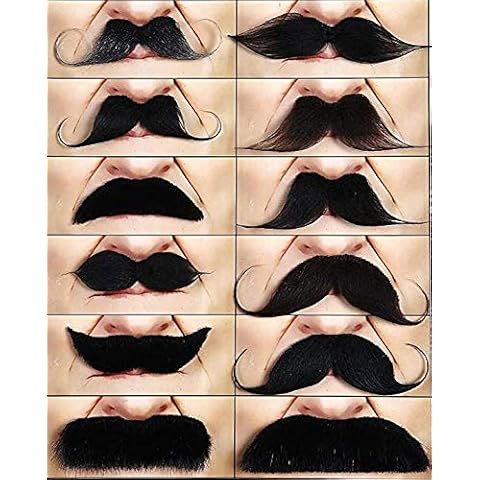 Mustaches Selbstklebende Fälscher Schnurrbart Neuheit Falsch Gesichtsbehaarung Kostümzubehör Party Eingestellt Wertpaket für Erwachsene (12pcs.) Cover
