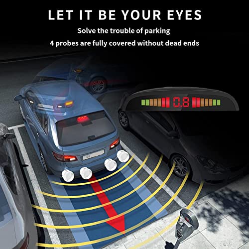Image of AUTO SNAP Car Reverse Backup Radar System Auto Radar Detectors LED Display 4-Sensor Parking Radar Kit Backup with Sound Warning Color White, Set of 4
