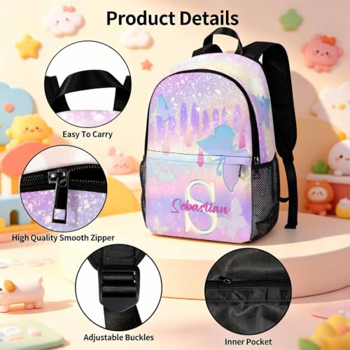 Image of Custom Backpack for Girls Kids Personalized Backpacks Back to School Set | Kid Customized Toddler Girl Backpack with Lunch Bag Book Bag Kindergarten Prek Preschool Gifts White Butterfly