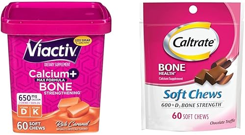 Miniatura 1 de Viactiv Suplemento de calcio + vitamina D3 masticables suaves, caramelo y caltrato masticables suaves 600 más D3 suplemento de vitamina D de calcio,