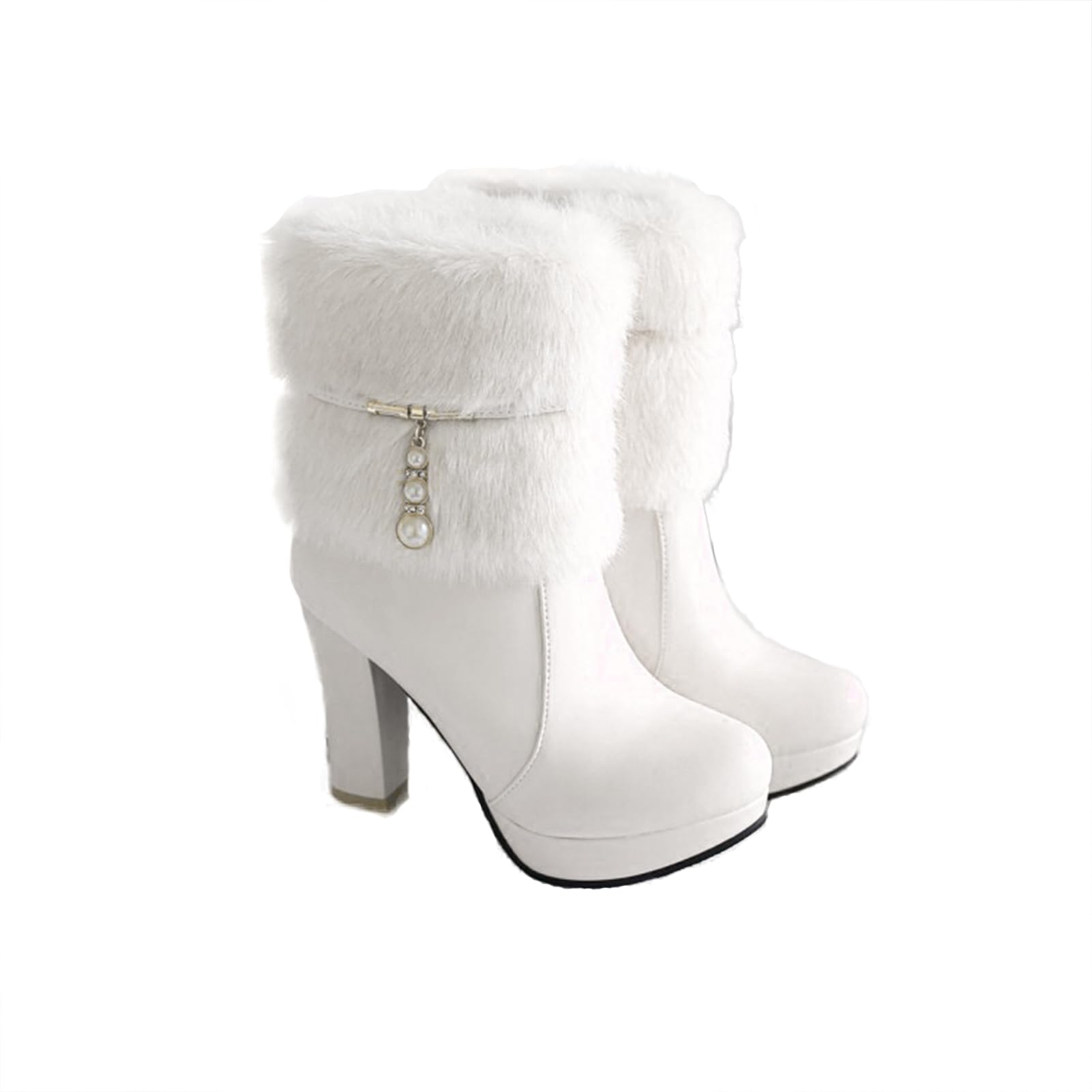 UTIKLIOU Womens Ankle Boots Platform Boots Side Zip Chunky Heel Booties with Fur Round Toe Leather Winter Boots