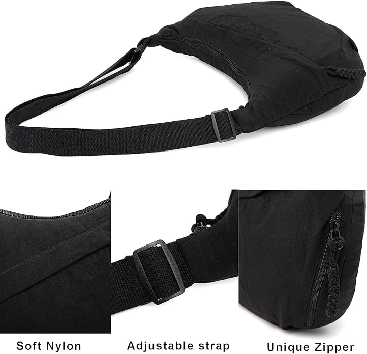Image of Crescent Crossbody Bag for Women, Nylon Shoulder Tote Handbag with Adjustable Strap, Lightweight Dumpling Sling Bag for Casual Outings, Travel & Everyday Use