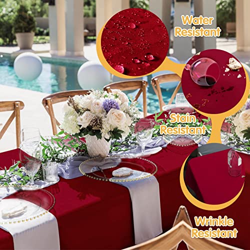 Image of BRILLMAX 6 Pack Burgundy Tablecloths 60 x 126 Inch for 8ft Rectangle Tables - 150 GSM Polyester Fabric, 15 inch Standard Drop, Water, Stain & Wrinkle Resistant Cloth Cover for Wedding Dining Buffet