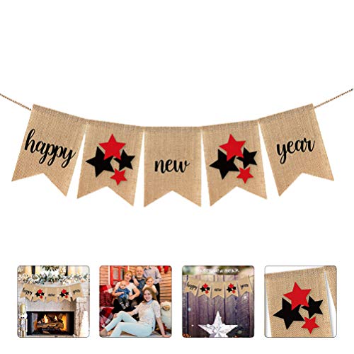 Bandeiras de Ano Novo PretyzOOM 2021 Happy New Year Guirlanda de Linho para Decoração de Festa Feliz