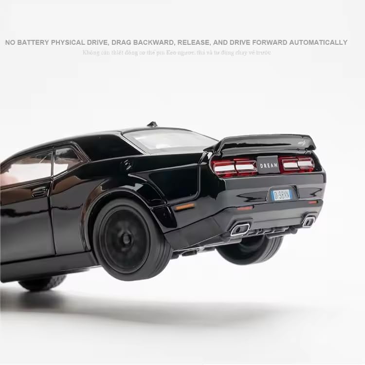 Image of Compatible for 1:32 Dodge Challenger SRT Toy Car Model, Diecast Collectible Pull Back Model Car with Sound and Light, Toy Gift Vehicles for Adults Kids Boys Girls, Black