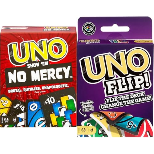 UNO Show 'em No Mercy - 56 zusätzliche Karten, Harte Aktionskarten und brutale Spielregeln & - UNO FLIP Kartenspiel mit beidseitig bedruckten Karten