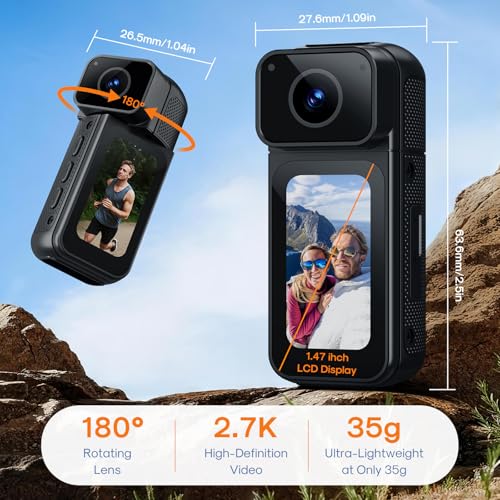 Image of Mini Body Camera 128G with 1.47'' LCD Screen, 2.7K Thumb Size Action Cam