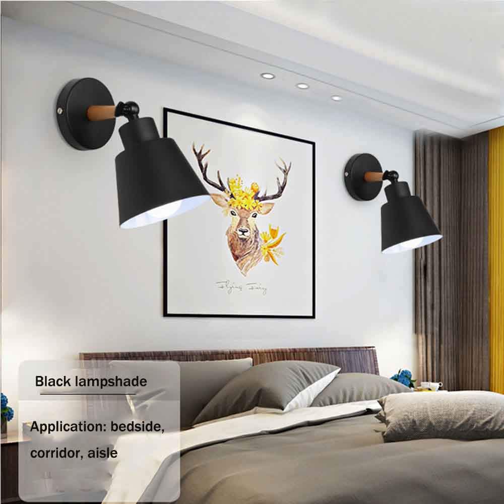 Luminaires Moderne E27 Edison Applique Spot Murale en Métal Contemporaine Loft Led Bois Appliques de Type Bougeoir pour Chevet Maison Café Bar Couloir Salle à Manger Salon Chambre (Noir)