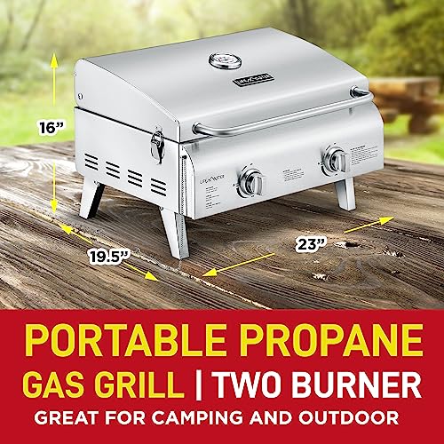 Portable-Stainless-Steel-Gas-Grill-2-Burners-Easy-Clean-Tabletop-BBQ-Propane-Gas-Grill-with-Foldable-Legs-and-Wind-Proof-Lid-for-Camping-and-Outdoor-Silver