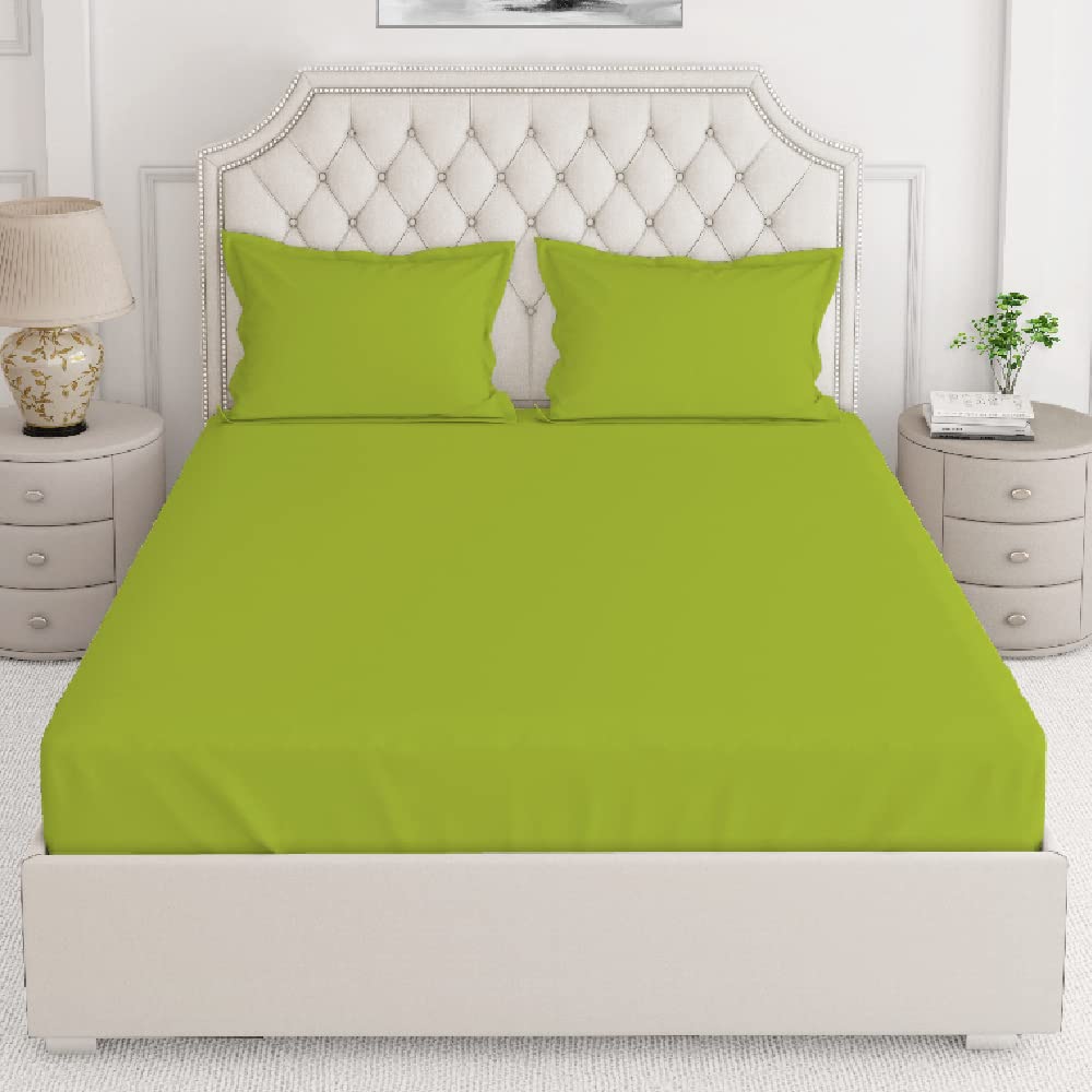 Layers Be Bold 100% Cotton Elastic Fitted King Size Bedsheet for King Size Bed - All Season Moisture Absorbent Machine Washable Comfortable Bedsheets for Home, Hotel & More - 140 TC (Sheen Green)