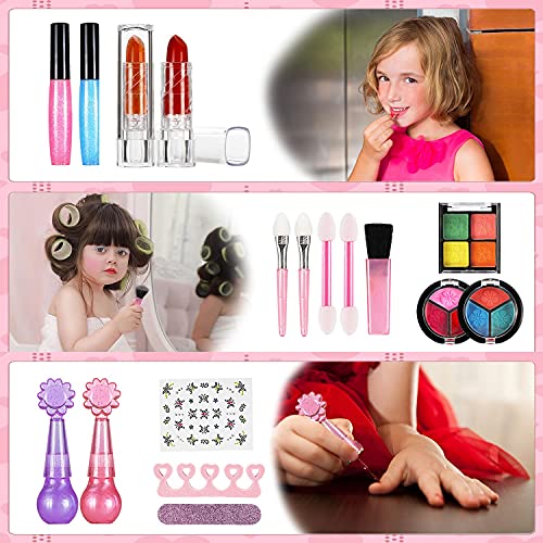 18 Pcs Makeup Toy Set, Real Kids Cosmetic Beauty Toys With Cosmetic Bag, Washable Make Up Kits For Girls Play Dress Up, Beauty And Birthday Parties Gift Ideal #TOP3
