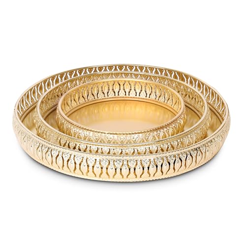 Image of Design Decor Gallery Combo of Round German Golden Plated Tray 6 Inch,8 Inch and 10 Inch, Set for Wedding Gift Home Decor Table Decor Make up organnizer for Present choclates Candy Gift Set