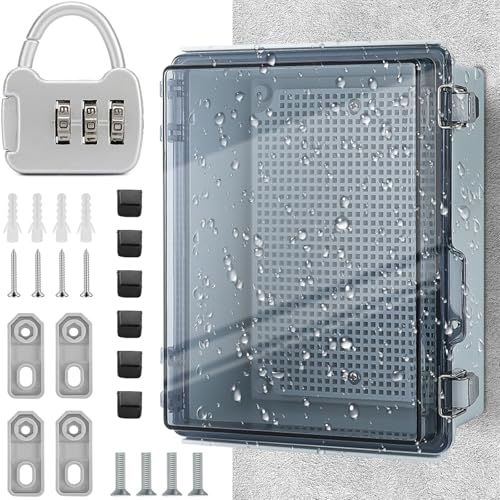 Anschlussdose Wasserdicht IP66 (220 x 170 x 110 mm) - Wasserdichte Verteilerkasten für Außenanwendung, Transparentes Schaltschrank Außen mit Wandmontagezubehör Und Schloss