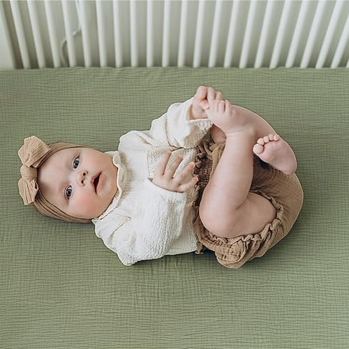 Image of GRSSDER 100% Cotton Muslin Crib Sheet 2 Pack - Breathable & Ultra-Soft Fitted Crib Sheets for Standard Baby & Toddler Mattresses, 52 inchx28 inch with 9 inch Deep Pocket, Snug Fit All-Around Elastic