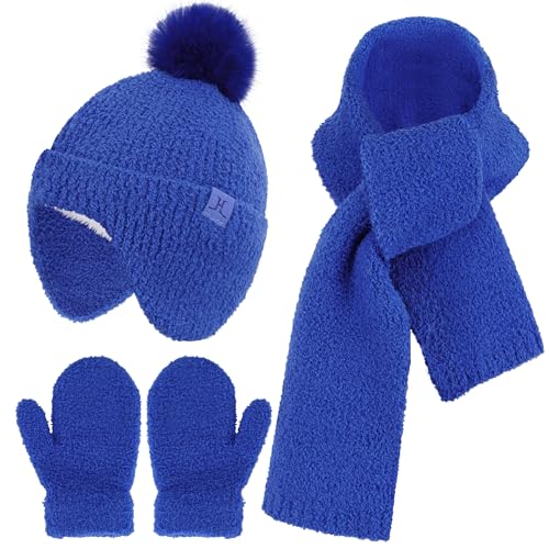 Bequemer Laden Niños Invierno Gorro Pompones Guantes Bufanda Conjunto Regalo Bebe para 0 6 12 Meses 1 2 3 4 Años Niñas Niños con Orejeras Cálidas