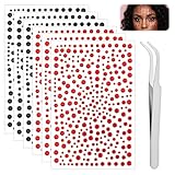 Andibro Rote und schwarze Gesichtssteine, selbstklebendes Strass-Set, Haarsteine mit Pinzette, 3/4/5/6 mm, Gesichtsschmuck für Halloween, Make-up, Festivals und DIY-Bastelarbeiten