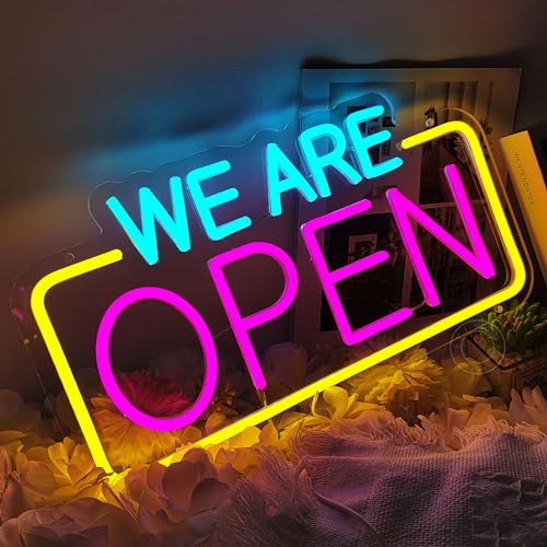 Image of SYLHOME We Are Open Led Neon Light Sign Business Coffee Shop Store Bar Restaurant Pub Salon Hotel Welcome Door Window Wall Decor Sign USB 15.75 inchX8.4 inch