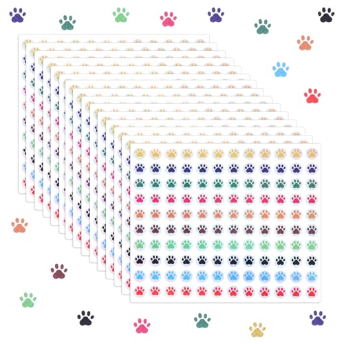 1800pcs Autocollant Pattes de Chien, Imperméables Stickers Paw Mini Chien Chiot Étiquettes de Pattes pour les Étudiants les Planificateurs les Récompenses...
