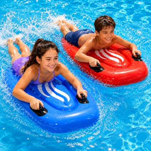 2 Pack Inflatable Boogie Boards for Beach - Inflatable Body Board with Handles for Water Slides for Kids & Adult Blow Up Surfboard Surf Floating Pool Float for Beach & Pool Floats by 4Es Novelty