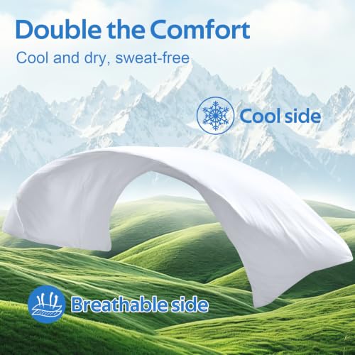 Image of Cooling Comforter Queen Size Set 4 Pieces, Summer Blanket with Dual-Sided Cool Tech, Deep Pocket Fitted Sheet Fits Up to 18 inch, Q-Max>0.55 Thin Comforter for Hot Sleepers, with 2 Pillowcases, White