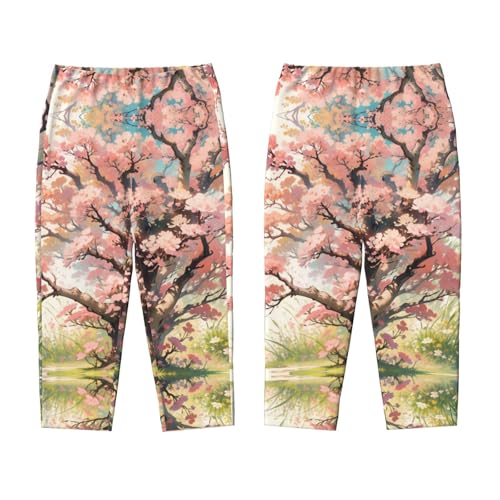 Pajama Pants Pajama Bottoms with Elastic Waistband Sleepwear Lounge Pants, Cherry Blossoms Tree Flowers 13
