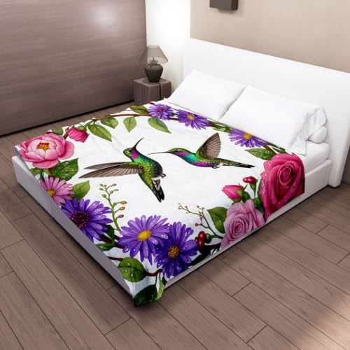 Couverture colibri 3D ultra douce fleurs oiseaux le cadeau déco idéal