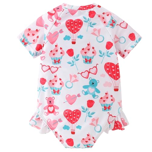 Image of AMIYAN Toddler Girls One-Piece Swimwear Short Sleeve Ruffle Swimsuit Zipper Rash Guard Bathing Suit for Little Girls 1-5Y