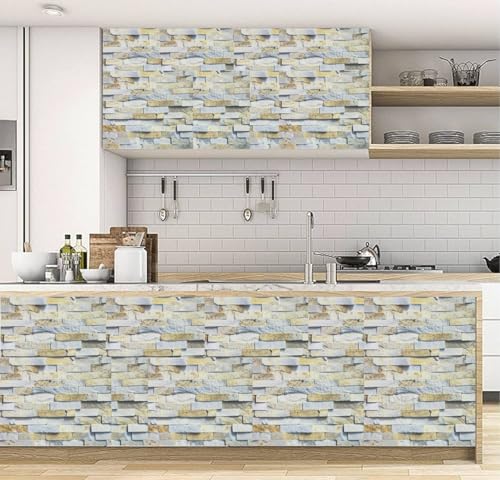 Image of HOME13 Grey Brick Self Adhesive Vinyl Decorative Wallpaper for Kitchen Countertop Home /Office 2 Ft x 4 Ft with 2pcs