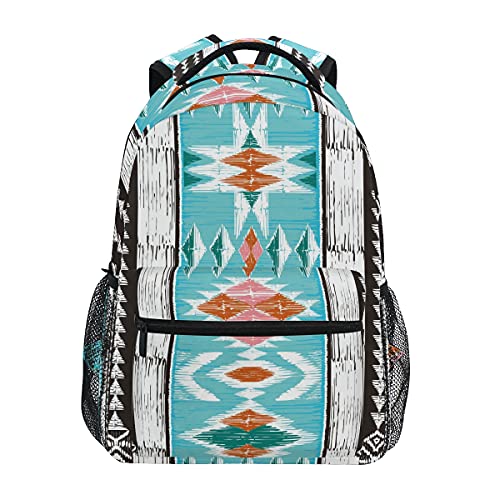 Blue Tribal Aztec Print Backpack for Girls School Book Bags Kids Bookbag 3rd 4th 5th Grade Travel Laptop Daypacks 16x11.4x6.9in