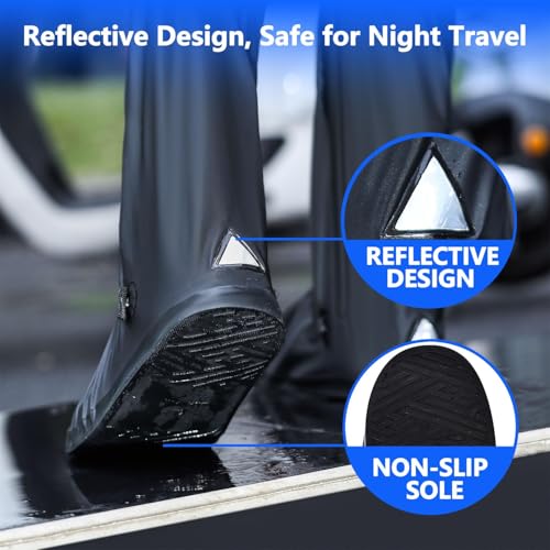 Image of 23.62 Inch Rain Shoes Cover for Men Women, Tall Waterproof Shoe Cover Protector, Reusable PVC Shoe Cover for Rainy Season with Reflective Strips for Outdoor Activities and Rainy Season