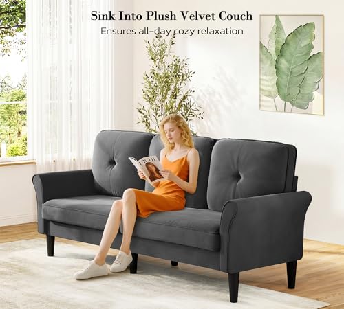 Image of Loveseat Sofa, 83 inch Love Seat Couches, Comfy Velvet Small Couch for Bedroom, Tool-Free Setup Small Couches for Living Room, Modern Sofas for Living Room, 750lbs Load Sofas & Couches, Grey Couch