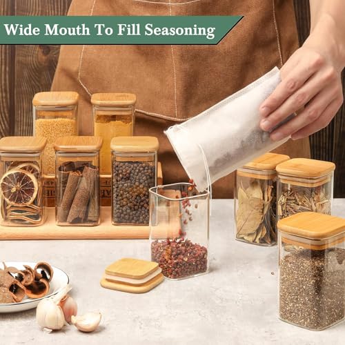 Image of Premium 350ML Glass Food Storage Jars with Airtight Bamboo Lid Set of 4 Glass Storage jar Clear For Serving Tea, Coffee, Flour, Sugar, Candy,Cookie,Spice (350 ML, Set of 4)