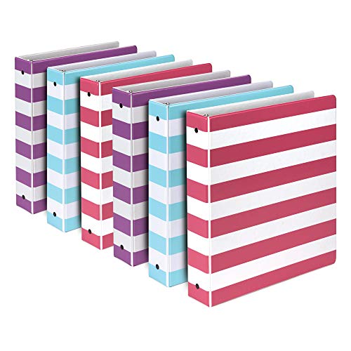 Samsill Mp20121 Fashion Design 3 Ring Binder, Stripes, 1.5 Inch Round Rings, Assorted Colors (Purple, Pink, Turquoise), Bulk Binders - 6 Pack, Assorted Stripe Print #TOP20