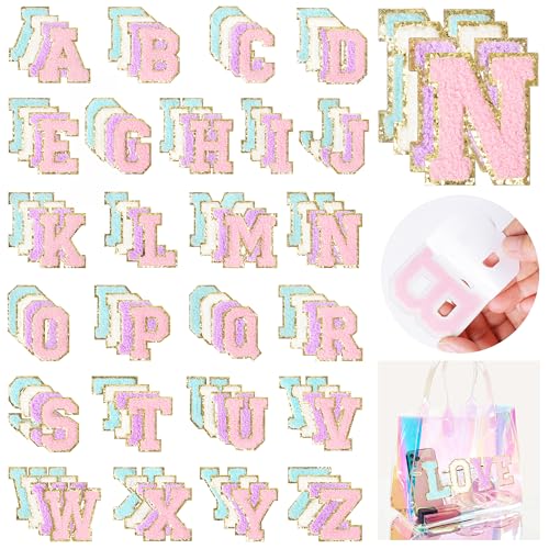 NICEVINYL Self-Adhesive Chenille Letters Patches: 104PCS Mixed-Colors Preppy Letter Patches Stickers - Varsity Initial Patch for Clothing Backpacks Make-up Bags