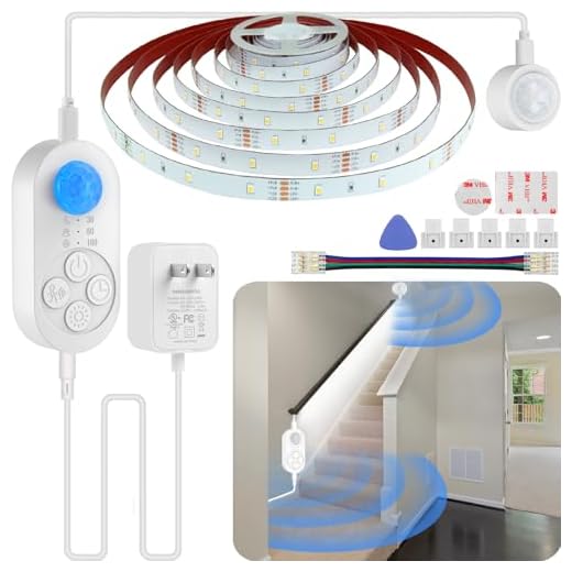 Dual Sensor Stair Lights Indoor, Double Motion Sensor Step Light Strip Plug-in Night Light For Double Bed Cold White 6000K with UL 12V Adapter, Dimmer And Timer for Stairway, Double Bed, Corridor