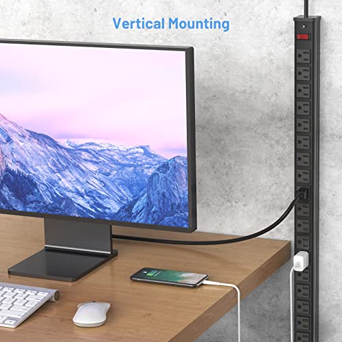 QBA Multitoma de Metal con 24 Salidas, Power Strip Extra Largo con Cable de Extensión de 10FT, Montable, Color Negro miniatura 5